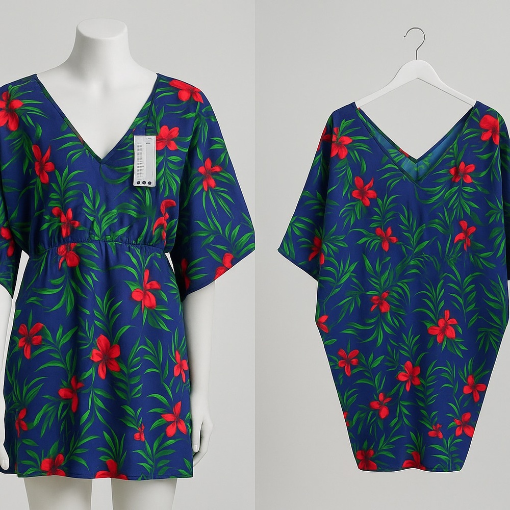 Plus Tropical Kimono Sleeve Maxi Dress